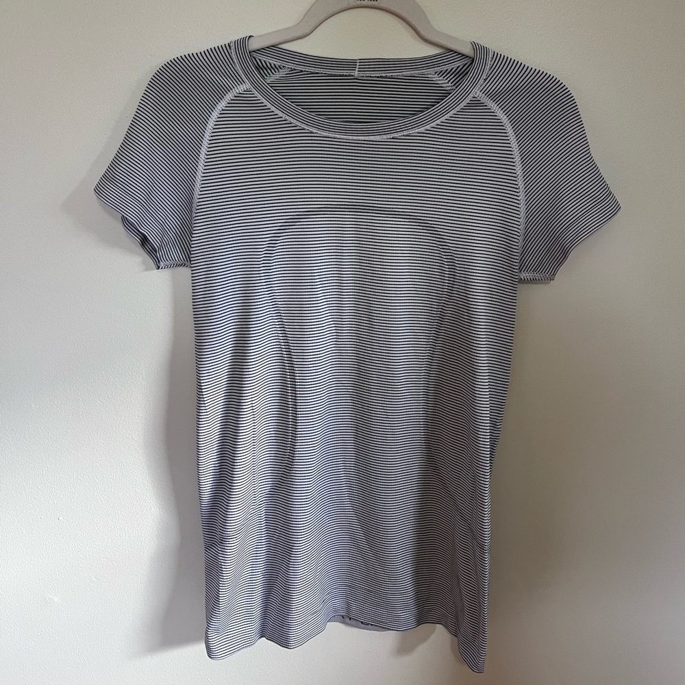 Lululemon Athletica Navy and White Striped Tee